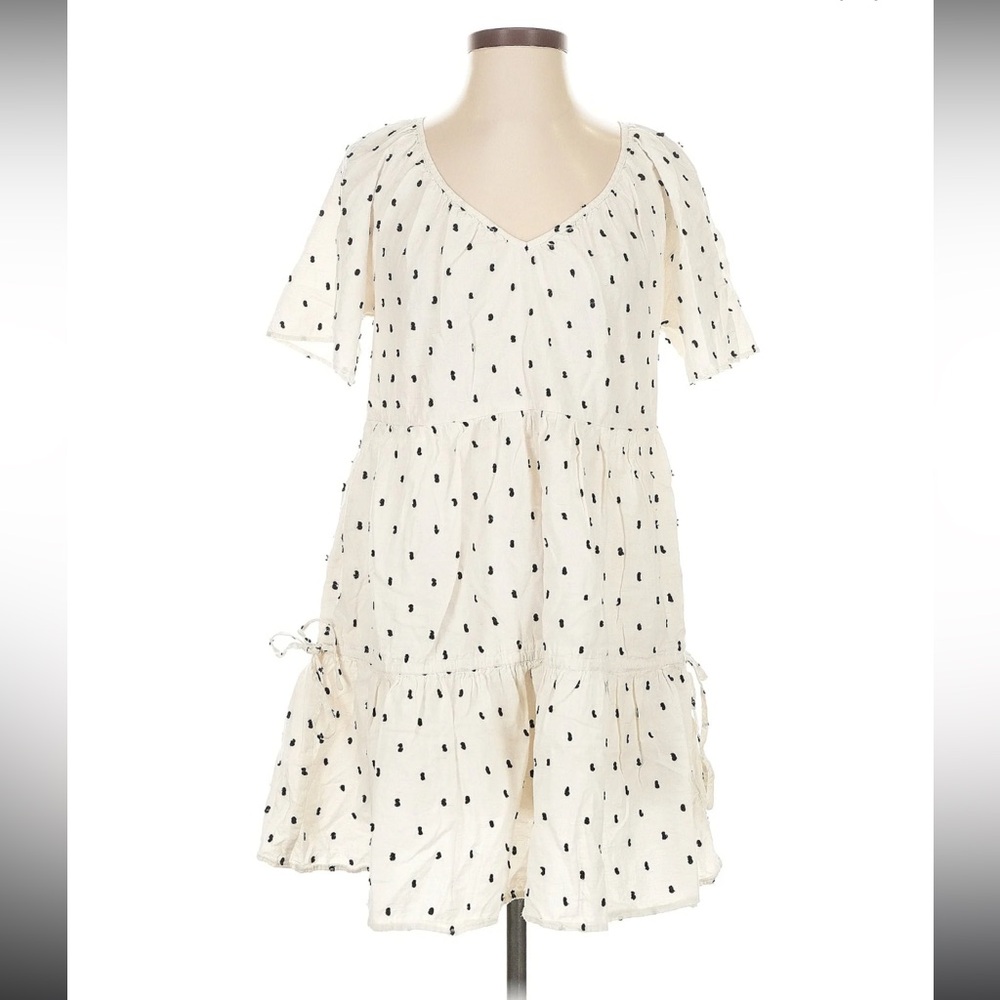 Madewell Cream Tiered Dress with Flutter Sleeves